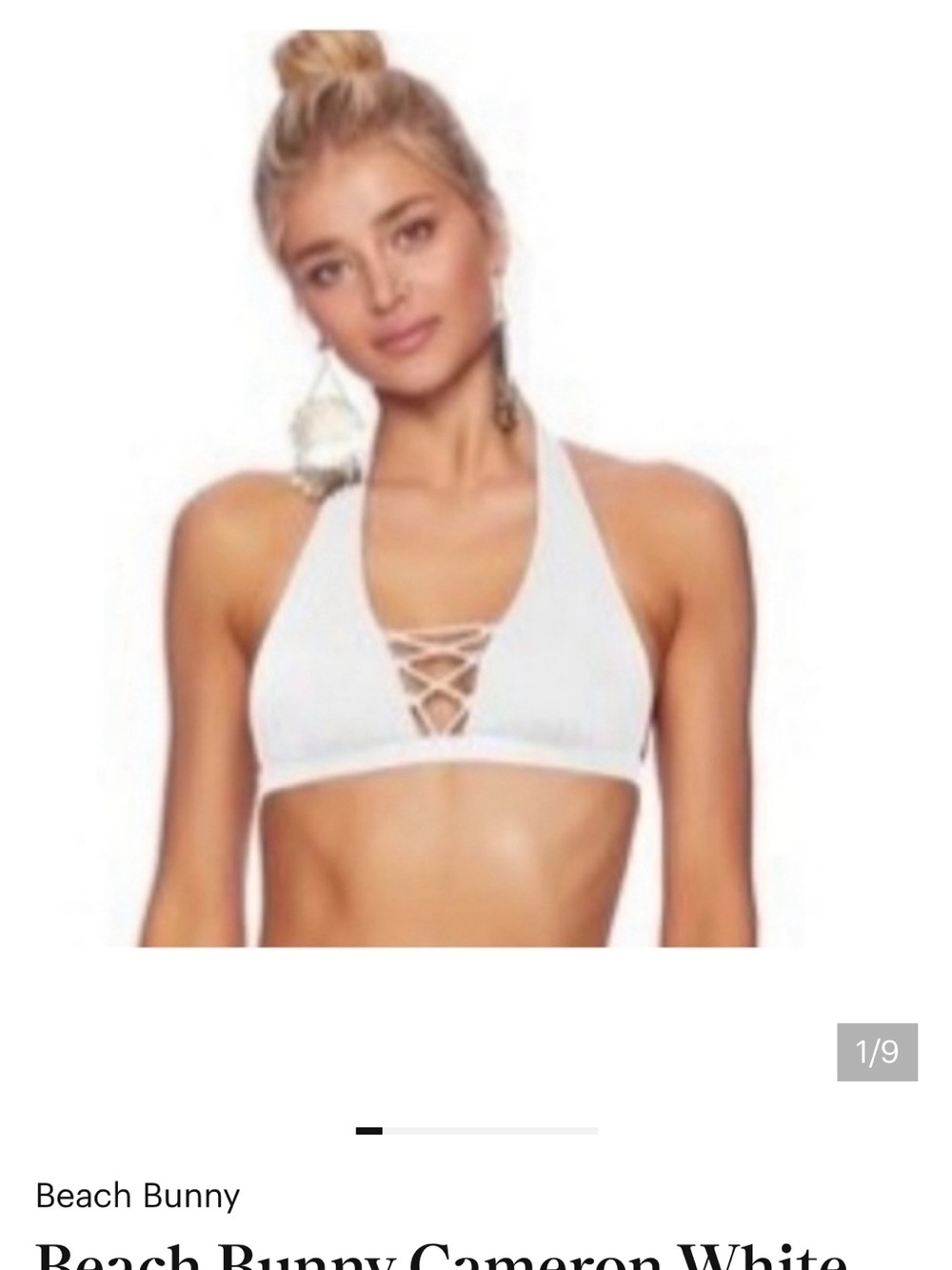 Beach bunny Cameron lace up White Halter Bikini Top. NWT size XXL